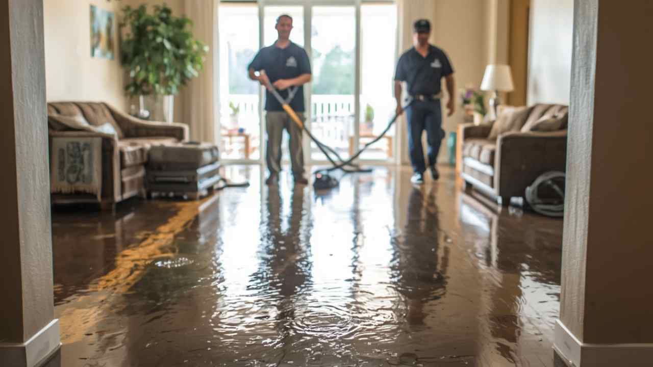 Water damage restoration technicians extracting flood water and performing emergency mitigation in La Porte, Texas